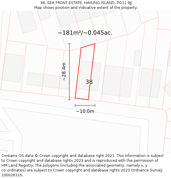 38, SEA FRONT ESTATE, HAYLING ISLAND, PO11 9JJ: Plot and title map