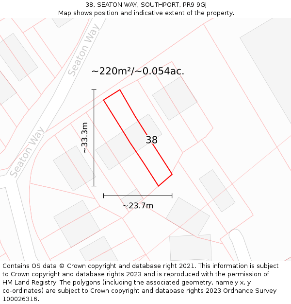 38, SEATON WAY, SOUTHPORT, PR9 9GJ: Plot and title map