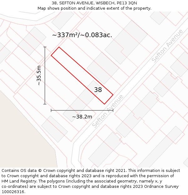 38, SEFTON AVENUE, WISBECH, PE13 3QN: Plot and title map