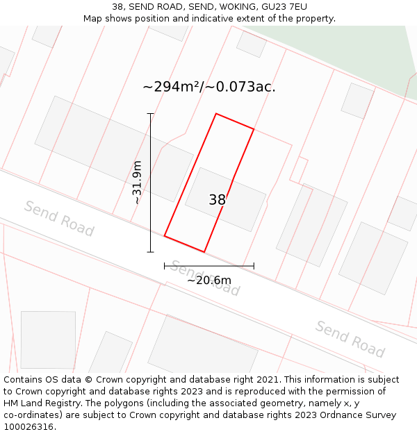 38, SEND ROAD, SEND, WOKING, GU23 7EU: Plot and title map