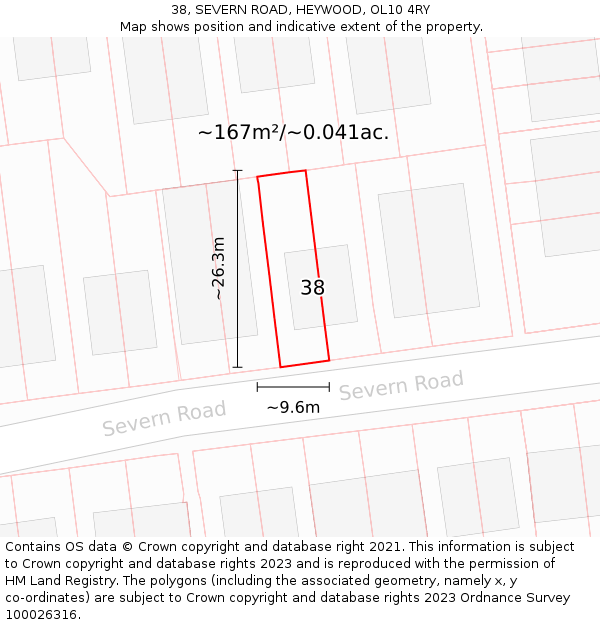 38, SEVERN ROAD, HEYWOOD, OL10 4RY: Plot and title map
