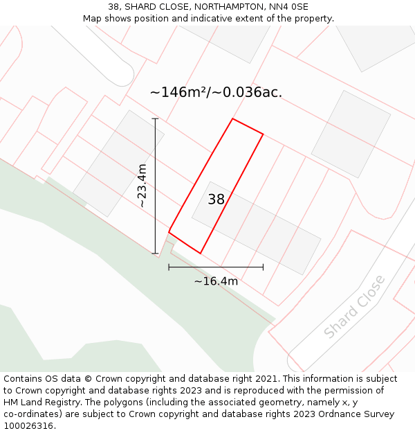 38, SHARD CLOSE, NORTHAMPTON, NN4 0SE: Plot and title map
