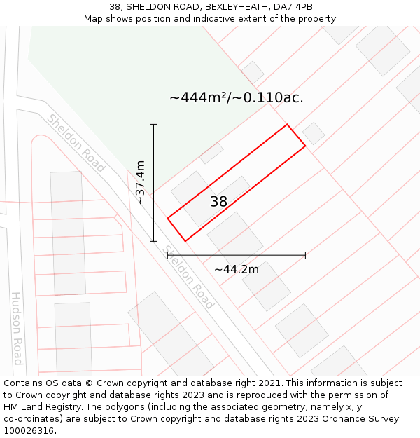 38, SHELDON ROAD, BEXLEYHEATH, DA7 4PB: Plot and title map
