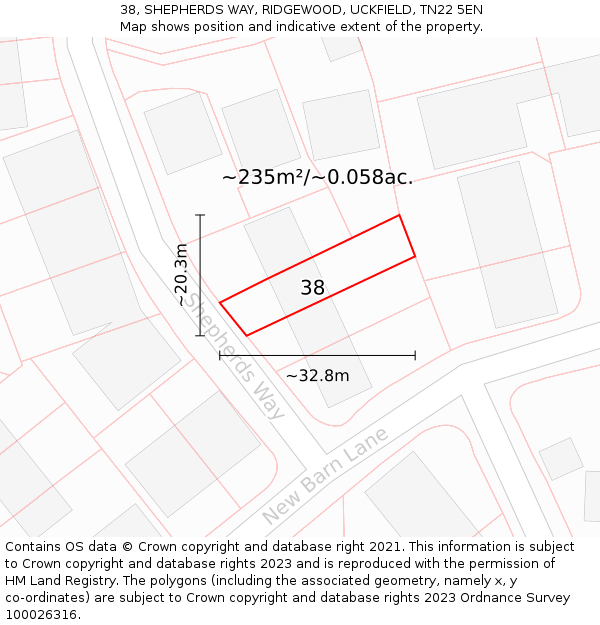 38, SHEPHERDS WAY, RIDGEWOOD, UCKFIELD, TN22 5EN: Plot and title map