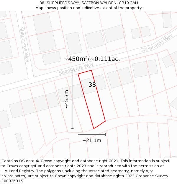38, SHEPHERDS WAY, SAFFRON WALDEN, CB10 2AH: Plot and title map