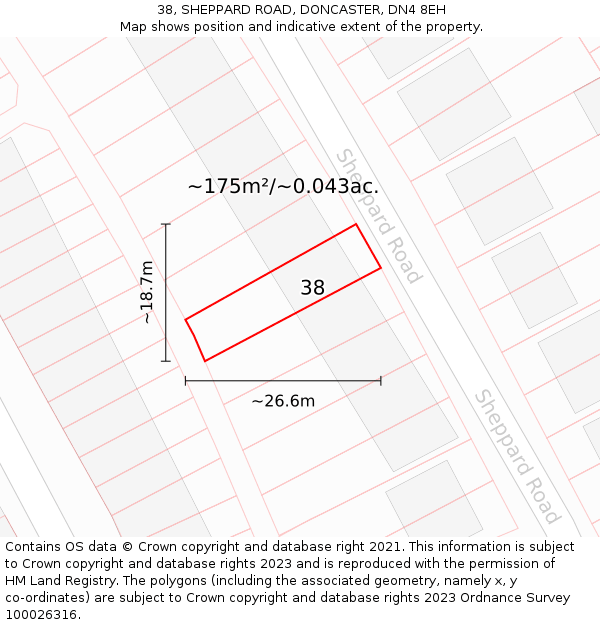 38, SHEPPARD ROAD, DONCASTER, DN4 8EH: Plot and title map