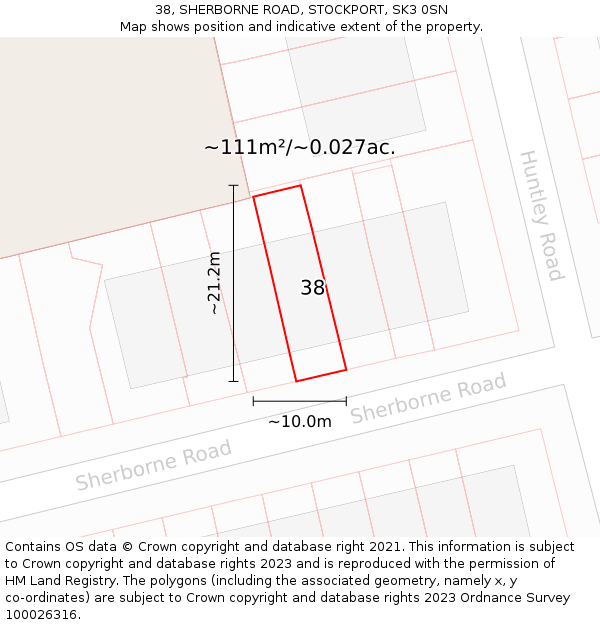 38, SHERBORNE ROAD, STOCKPORT, SK3 0SN: Plot and title map