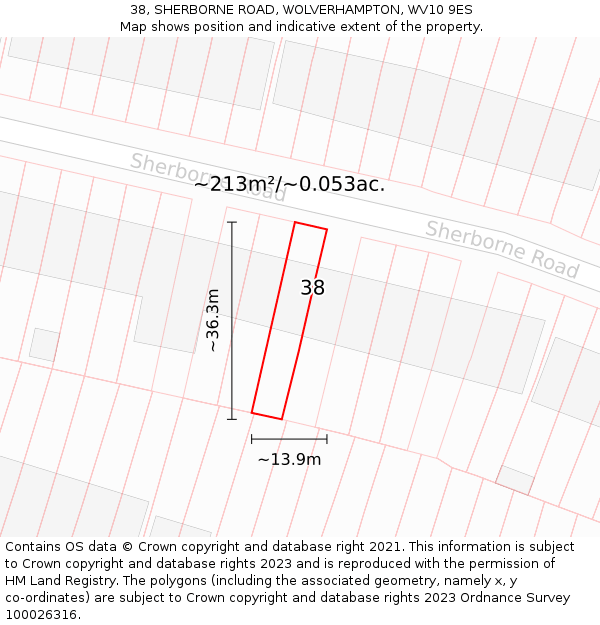 38, SHERBORNE ROAD, WOLVERHAMPTON, WV10 9ES: Plot and title map