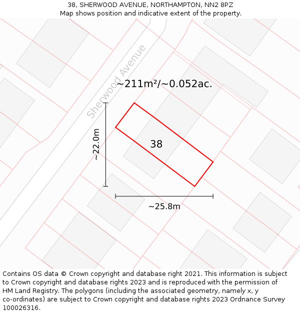 38, SHERWOOD AVENUE, NORTHAMPTON, NN2 8PZ: Plot and title map