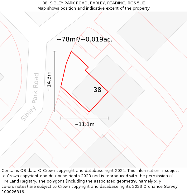 38, SIBLEY PARK ROAD, EARLEY, READING, RG6 5UB: Plot and title map
