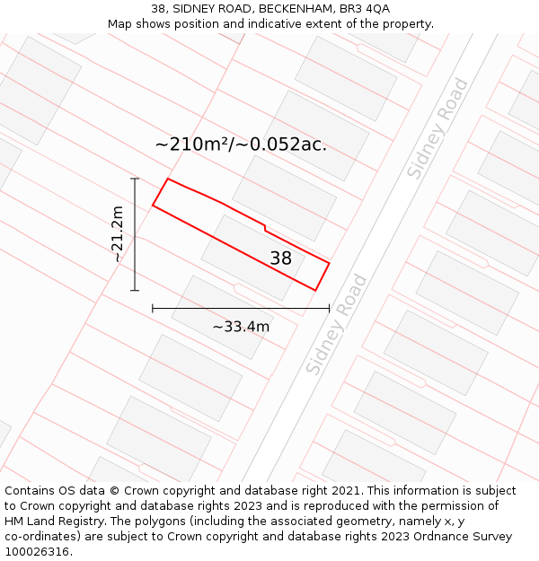 38, SIDNEY ROAD, BECKENHAM, BR3 4QA: Plot and title map