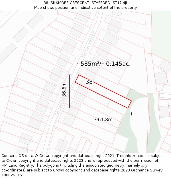 38, SILKMORE CRESCENT, STAFFORD, ST17 4JL: Plot and title map