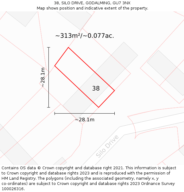 38, SILO DRIVE, GODALMING, GU7 3NX: Plot and title map