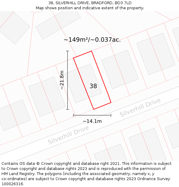 38, SILVERHILL DRIVE, BRADFORD, BD3 7LD: Plot and title map