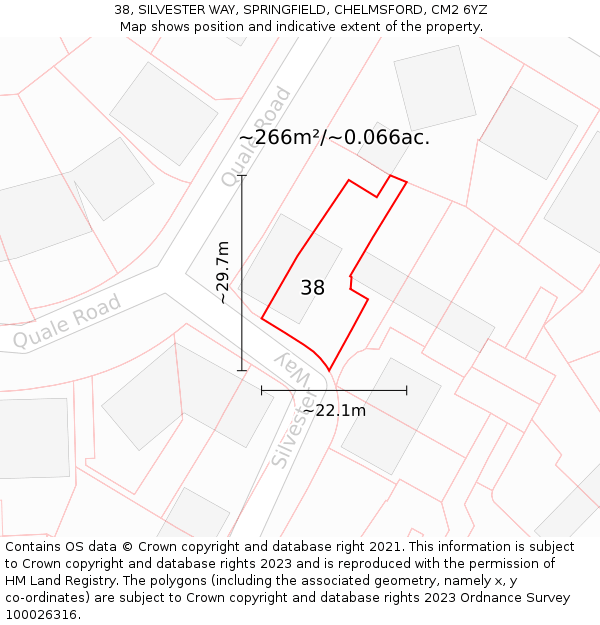 38, SILVESTER WAY, SPRINGFIELD, CHELMSFORD, CM2 6YZ: Plot and title map