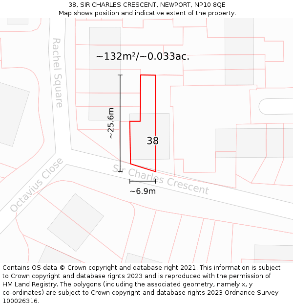 38, SIR CHARLES CRESCENT, NEWPORT, NP10 8QE: Plot and title map