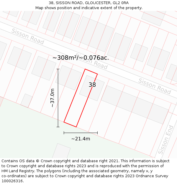38, SISSON ROAD, GLOUCESTER, GL2 0RA: Plot and title map