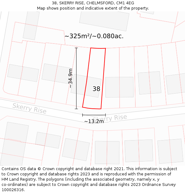38, SKERRY RISE, CHELMSFORD, CM1 4EG: Plot and title map