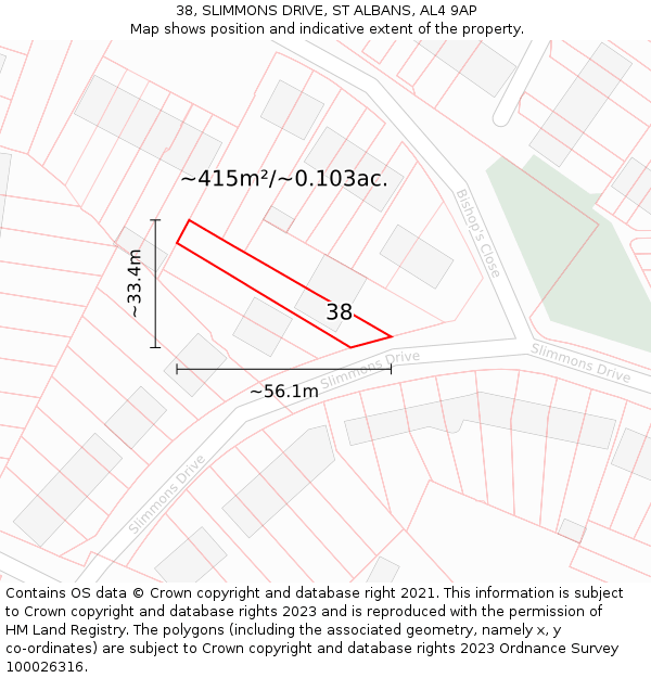 38, SLIMMONS DRIVE, ST ALBANS, AL4 9AP: Plot and title map