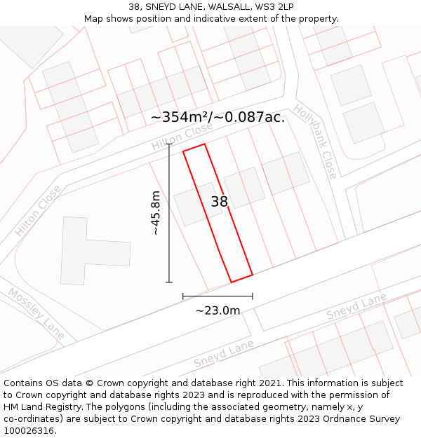 38, SNEYD LANE, WALSALL, WS3 2LP: Plot and title map