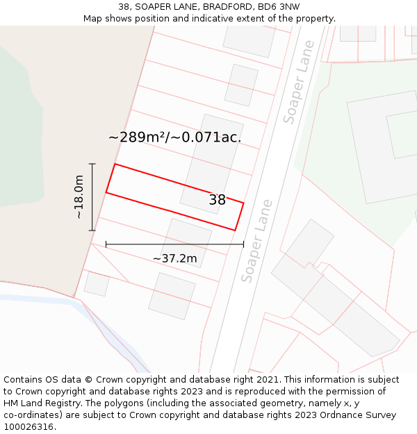 38, SOAPER LANE, BRADFORD, BD6 3NW: Plot and title map