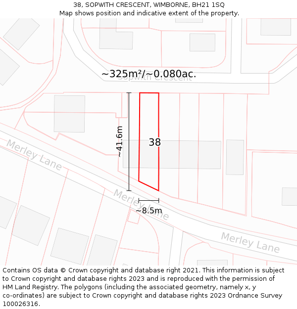 38, SOPWITH CRESCENT, WIMBORNE, BH21 1SQ: Plot and title map