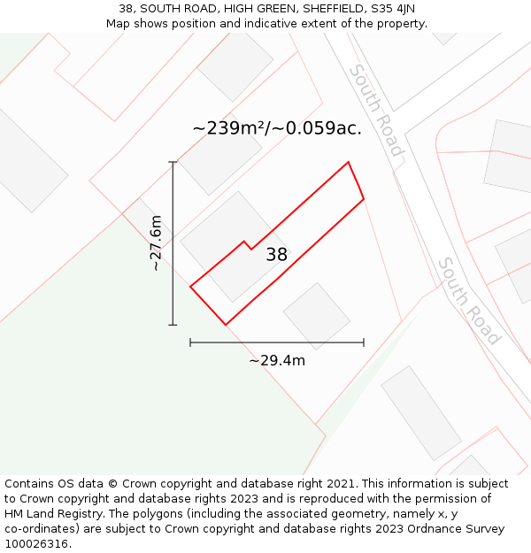 38, SOUTH ROAD, HIGH GREEN, SHEFFIELD, S35 4JN: Plot and title map