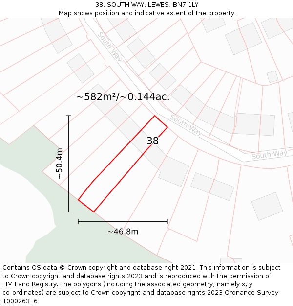 38, SOUTH WAY, LEWES, BN7 1LY: Plot and title map