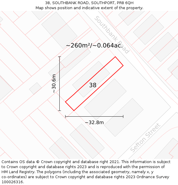 38, SOUTHBANK ROAD, SOUTHPORT, PR8 6QH: Plot and title map