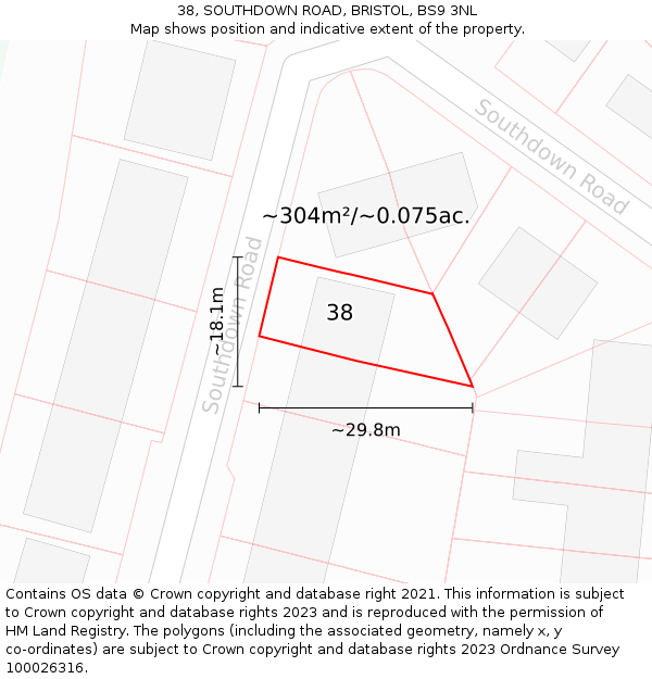 38, SOUTHDOWN ROAD, BRISTOL, BS9 3NL: Plot and title map