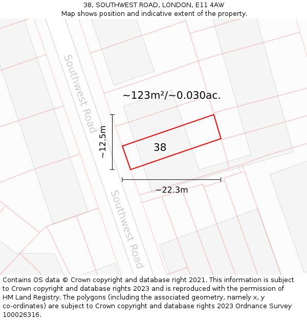 38, SOUTHWEST ROAD, LONDON, E11 4AW: Plot and title map