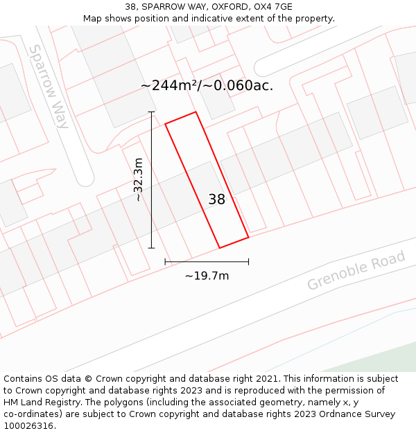 38, SPARROW WAY, OXFORD, OX4 7GE: Plot and title map