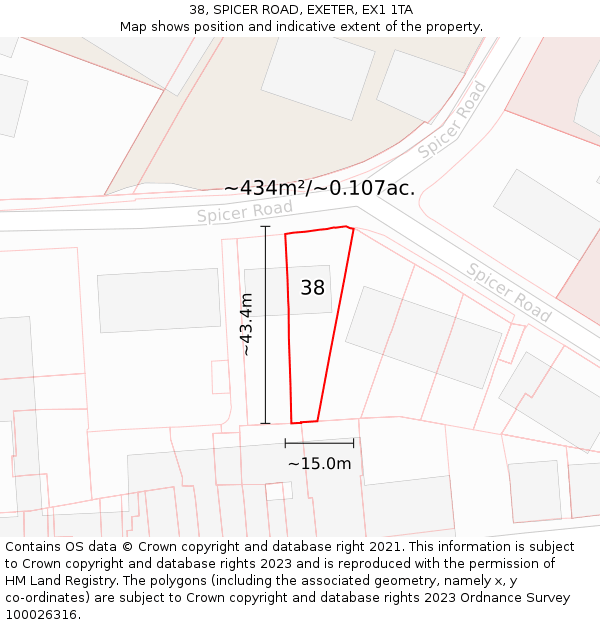 38, SPICER ROAD, EXETER, EX1 1TA: Plot and title map