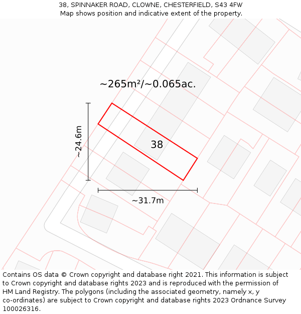 38, SPINNAKER ROAD, CLOWNE, CHESTERFIELD, S43 4FW: Plot and title map