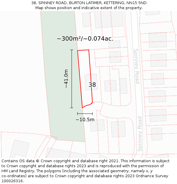 38, SPINNEY ROAD, BURTON LATIMER, KETTERING, NN15 5ND: Plot and title map