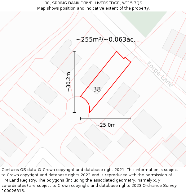 38, SPRING BANK DRIVE, LIVERSEDGE, WF15 7QS: Plot and title map