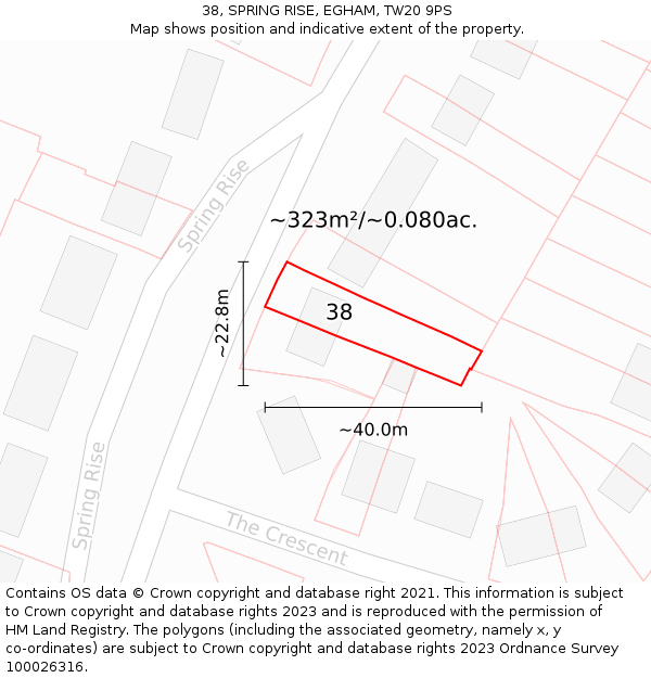 38, SPRING RISE, EGHAM, TW20 9PS: Plot and title map