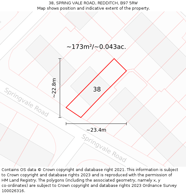 38, SPRING VALE ROAD, REDDITCH, B97 5RW: Plot and title map
