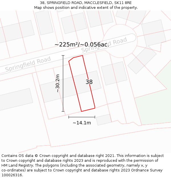 38, SPRINGFIELD ROAD, MACCLESFIELD, SK11 8RE: Plot and title map