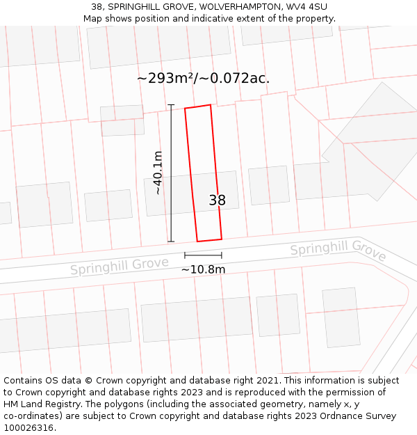 38, SPRINGHILL GROVE, WOLVERHAMPTON, WV4 4SU: Plot and title map