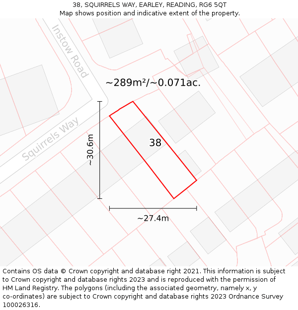 38, SQUIRRELS WAY, EARLEY, READING, RG6 5QT: Plot and title map