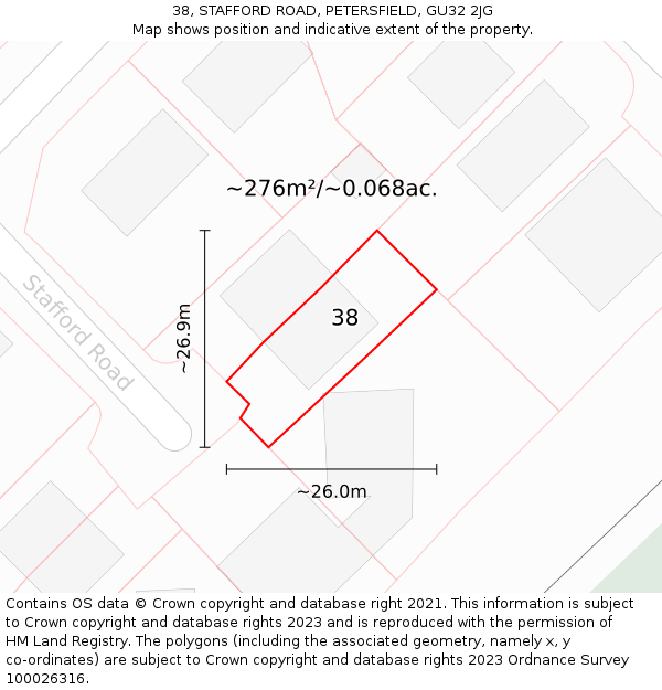 38, STAFFORD ROAD, PETERSFIELD, GU32 2JG: Plot and title map