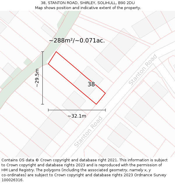 38, STANTON ROAD, SHIRLEY, SOLIHULL, B90 2DU: Plot and title map