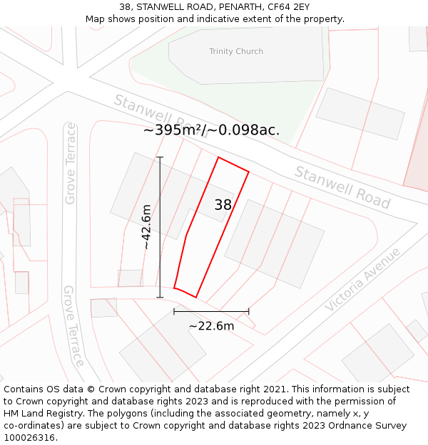 38, STANWELL ROAD, PENARTH, CF64 2EY: Plot and title map