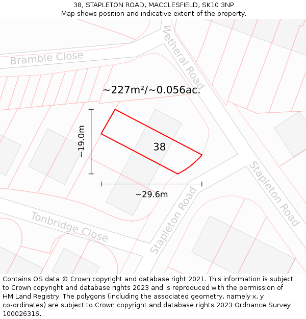 38, STAPLETON ROAD, MACCLESFIELD, SK10 3NP: Plot and title map
