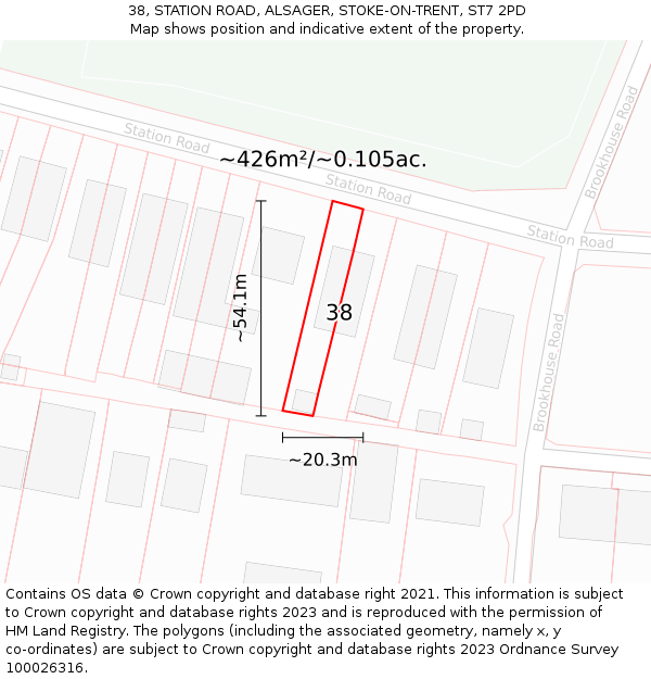 38, STATION ROAD, ALSAGER, STOKE-ON-TRENT, ST7 2PD: Plot and title map