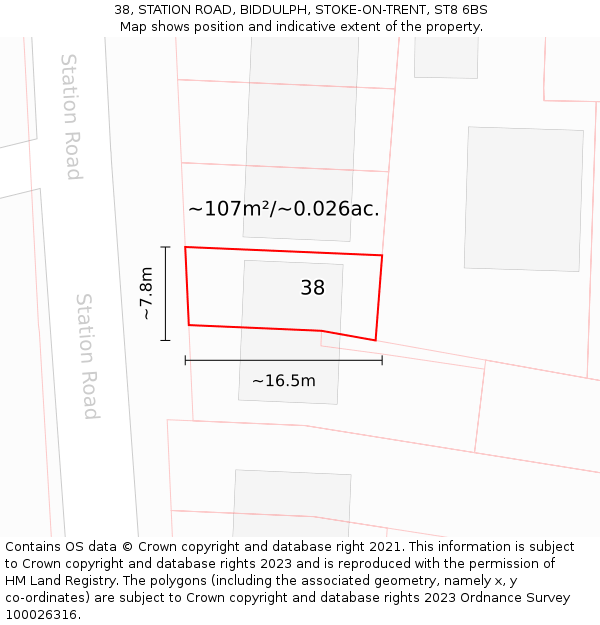 38, STATION ROAD, BIDDULPH, STOKE-ON-TRENT, ST8 6BS: Plot and title map