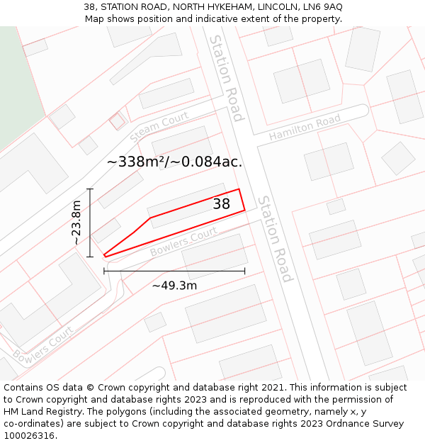 38, STATION ROAD, NORTH HYKEHAM, LINCOLN, LN6 9AQ: Plot and title map
