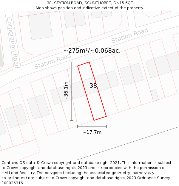 38, STATION ROAD, SCUNTHORPE, DN15 6QE: Plot and title map