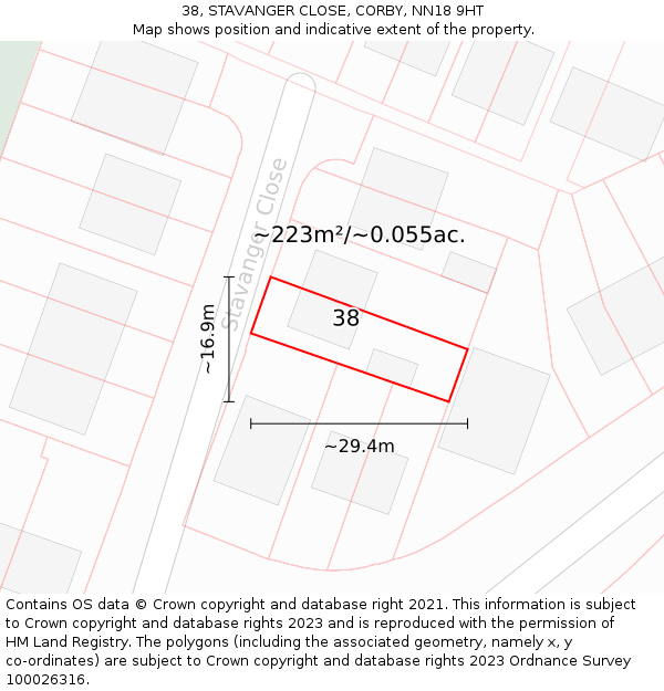 38, STAVANGER CLOSE, CORBY, NN18 9HT: Plot and title map